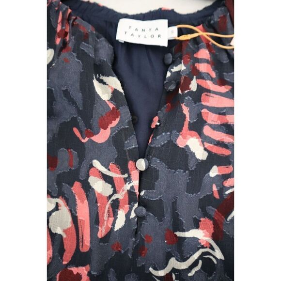 Tanya Taylor Designs LLC Women's Sz S Navy Multi Harmony Abstract Print Top - Picture 6 of 11